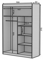 ADRK Furniture - Ormar s kliznim vratima Esti - 150 cm - crna
