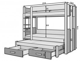 ADRK Furniture - Krevet na kat Artema - 90x200 cm - bijela/sonoma