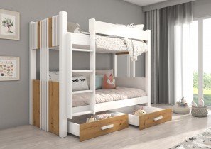 ADRK Furniture - Krevet na kat Arta - 80x180 cm - bijela/artisan