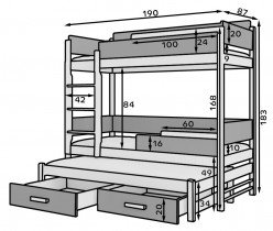 ADRK Furniture - Krevet na kat Queen - 80x180 cm - bor/bijela
