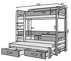 ADRK Furniture - Krevet na kat Queen - 90x200 cm - bor/bijela