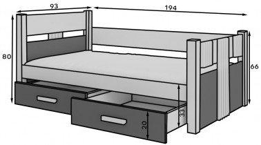 ADRK Furniture - Dječji krevet Bibi - 80x180 cm 