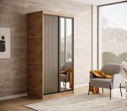 ADRK Furniture - Ormar s kliznim vratima Delia 100 cm - artisan/crna