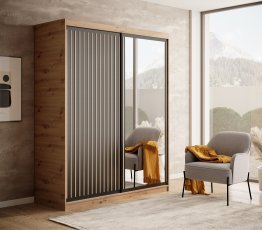 ADRK Furniture - Ormar s kliznim vratima Delia 160 cm - artisan/crna