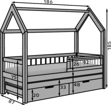ADRK Furniture - Dječji krevet Artes s dodatnim ležajem - 80x180 cm - siva
