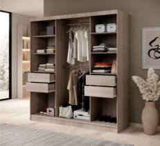 ADRK Furniture - Ormar s kliznim vratima Ida - 200 cm - sonoma hrast/crni