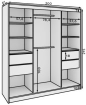 ADRK Furniture - Ormar s kliznim vratima Ida - 200 cm - sonoma hrast/crni