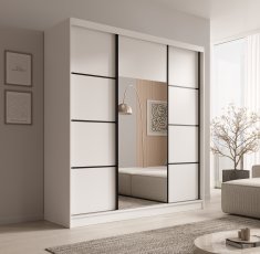 Ormar s kliznim vratima Keri - 200 cm - bijela/crna