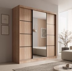 Ormar s kliznim vratima Keri - 200 cm - sonoma hrast/crni