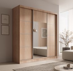 Ormar s kliznim vratima Keri - 200 cm - sonoma hrast/srebrni