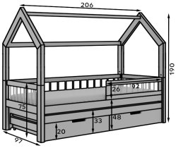 ADRK Furniture - Dječji krevet Artes II s dodatnim ležajem - 90x200 cm - bijela