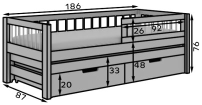 ADRK Furniture - Dječji krevet s dodatnim ležajem Orio - 80x180 cm - borovina