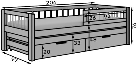 ADRK Furniture - Dječji krevet s dodatnim ležajem Orio - 90x200 cm - borovina