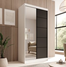 Ormar s kliznim vratima - 100 cm - bela/črna