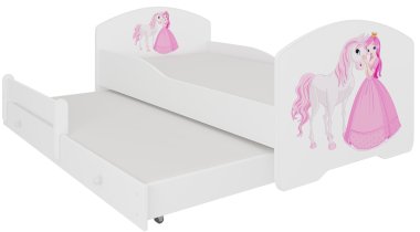 ADRK Furniture - Dječji krevet Pepe II Princess i konjić z dodatnim ležajem - 80x160 cm