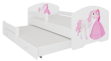 ADRK Furniture - Dječji krevet Pepe II Princess i konjić z dodatnim ležajem s zaštitnom ogradom - 80x160 cm