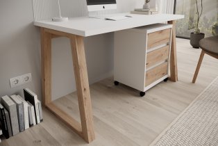 ADRK Furniture - Radni stol s mobilnim ormarićem Iwo I - bela/artisan