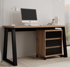 Radni stol s mobilnim ormarićem Iwo I - hrast artisan/črna