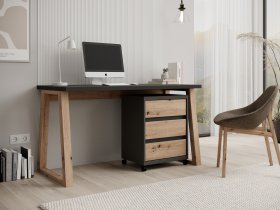 ADRK Furniture - Radni stol s mobilnim ormarićem Iwo I - grafit/hrast artisan