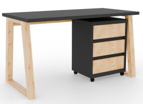 ADRK Furniture - Radni stol s mobilnim ormarićem Iwo I - grafit/hrast artisan