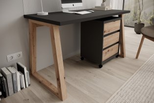 ADRK Furniture - Radni stol s mobilnim ormarićem Iwo I - grafit/hrast artisan