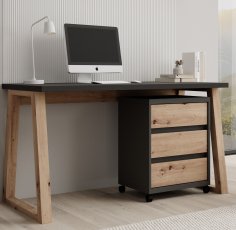 Radni stol s mobilnim ormarićem Iwo I - grafit/hrast artisan