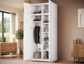 ADRK Furniture - Garderobni ormar Alera II s nadogradnjom 100 cm - bijeli/zlatne ručke