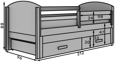 ADRK Furniture - Dječji krevet s dodatnim ležajem Olen - 90x200 - bijela/siva