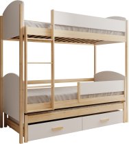 ADRK Furniture - Krevet na kat s dodatnim ležajem Leia - 90x200 cm - bijeli/bor