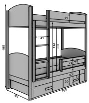 ADRK Furniture - Krevet na kat s dodatnim ležajem Leia - 80x180 cm - bijeli/bor