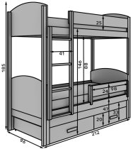 ADRK Furniture - Krevet na kat s dodatnim ležajem Leia - 90x200 cm - bijeli/bor