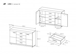 Laski meble - Komoda Link 140 2D4S - sonoma hrast