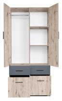 Meblosiek - Garderobni dvokrilni ormar s ladicama Snow 03 B - hrast Wellington/grafit