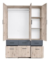 Meblosiek - Trodijelni ormar s ladicama Snow 04 B - hrast Wellington/grafit