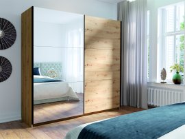 Garderobni ormar s kliznim vratima Arsala 11 s ogledalom - 200 cm - artisan hrast