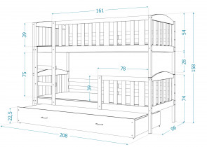 AJK Meble - Krevet na kat Kubus 3 MDF s dodatnim ležajem - 90x200 cm