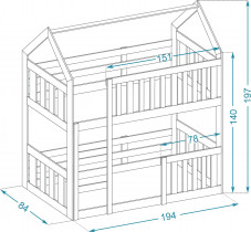 AJK Meble - Krevet na kat Domek mini - 80x190 cm