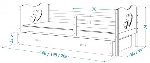 AJK Meble - Krevet s dodatnim ležajem Max P2 - 90x200 cm - bor-bijela 