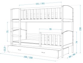 AJK Meble - Krevet na kat Tami 3 s dodatnim ležajem - 90x200 cm