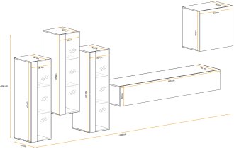 ASM Meble - Regal za dnevni boravak Switch XIII 330 cm LED - bijela/wotan