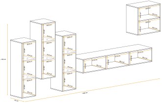 ASM Meble - Regal za dnevni boravak Switch XIII 330 cm LED - bijela/wotan