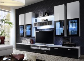 Regal za dnevni boravak Lyra 300 cm LED - bijeli/crn
