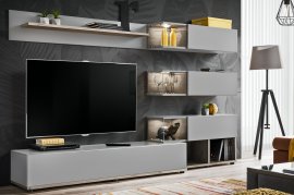 Regal za dnevni boravak Silk 240 cm LED - perla grey/hrast wellington
