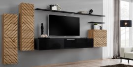 Regal za dnevni boravak Switch I - hrast wotan/crn