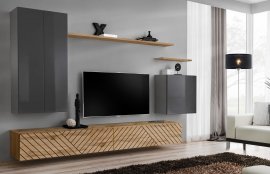 Regal za dnevni boravak Switch II - graphite/hrast wotan