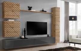 Regal za dnevni boravak Switch VIII - graphite/hrast wotan