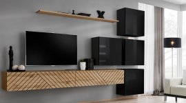 Regal za dnevni boravak Switch IX- hrast wotan/crn
