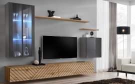 Regal za dnevni boravak Switch XII - graphite/hrast wotan