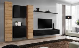 Regal za dnevni boravak Switch VI 330 cm - wotan/crna
