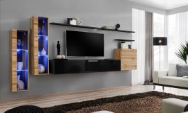 Regal za dnevni boravak Switch XI 330 cm LED - wotan/crna